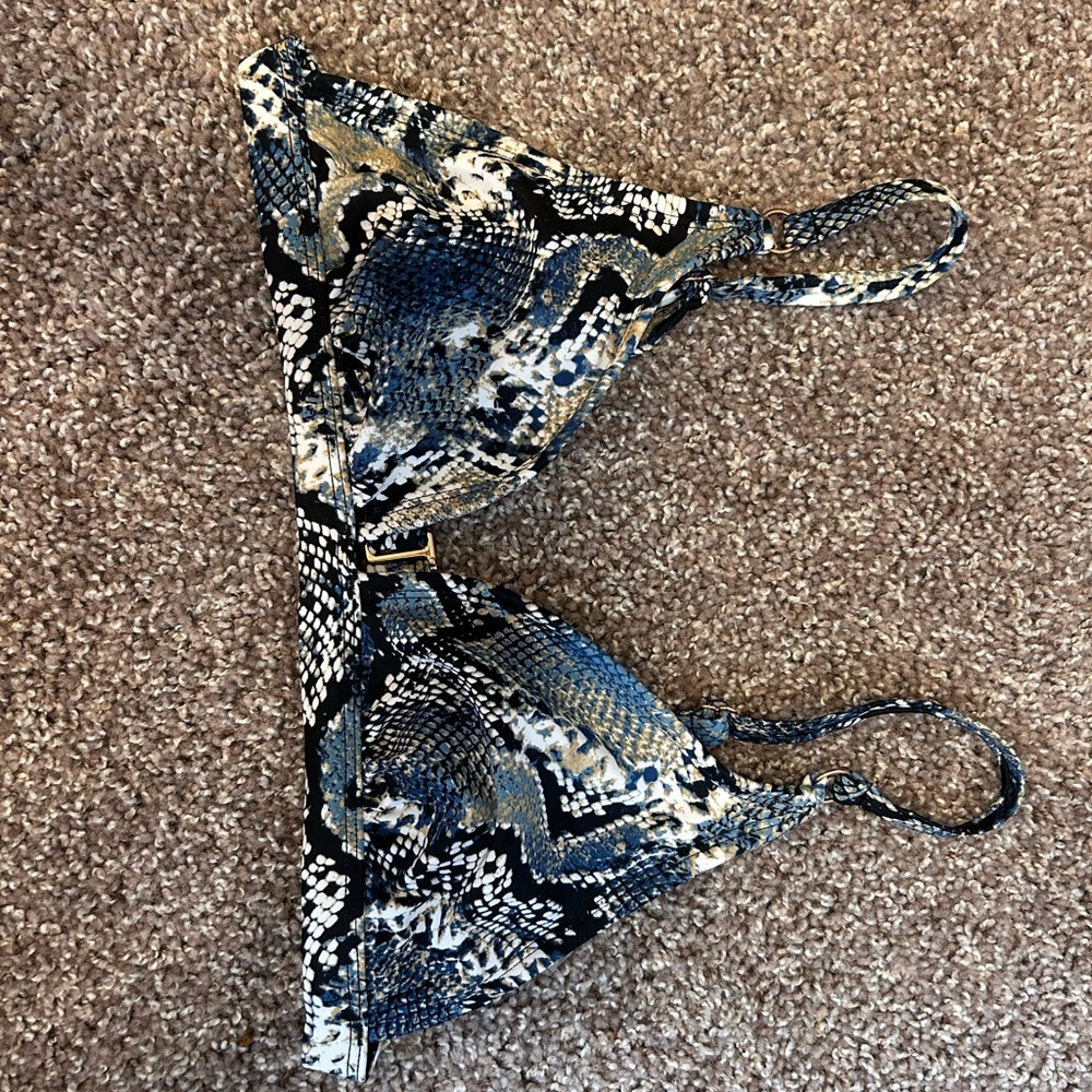 Shade & Shore Black and Blue Reptile Print Bikini Top